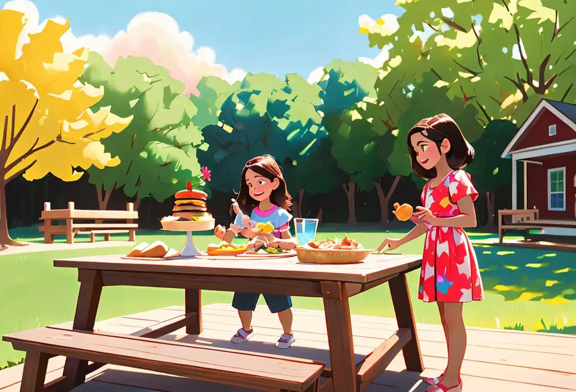 Family enjoying a cookout in a sunny backyard, with colorful summer outfits, a picnic table with mouthwatering food, and a vibrant outdoor setting..