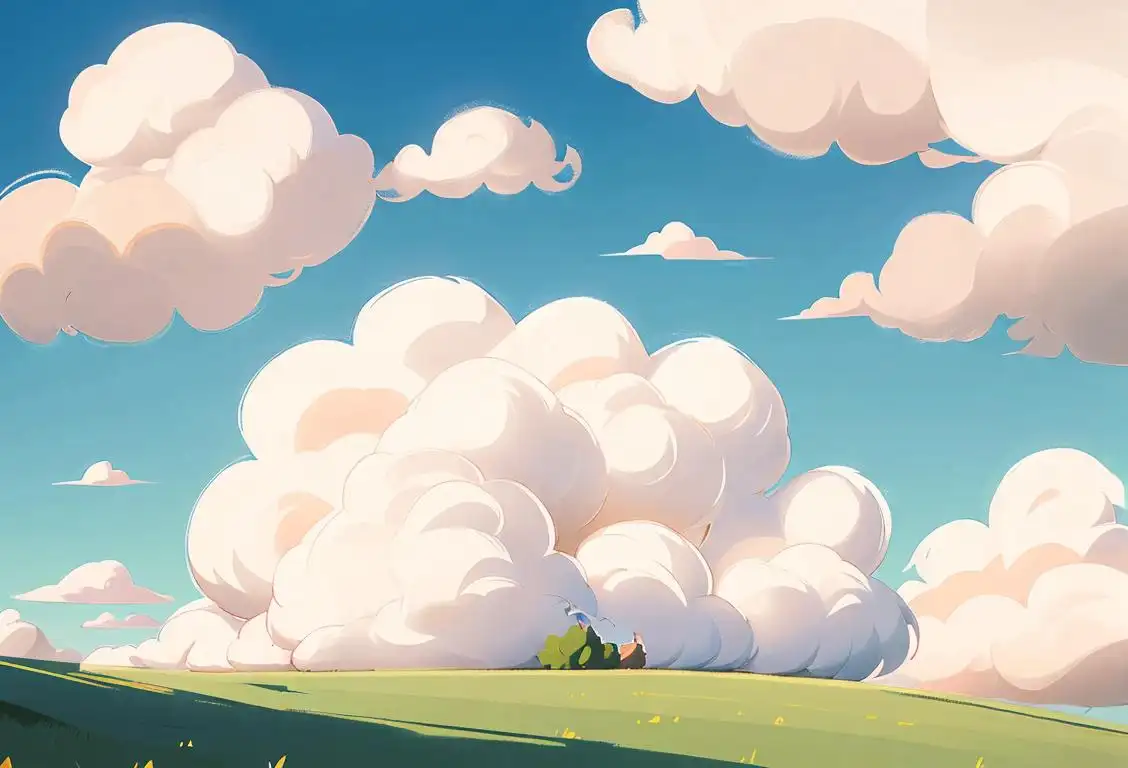 Happy person lying on grass, looking up at the sky, surrounded by fluffy clouds on National Cloud Appreciation Day.