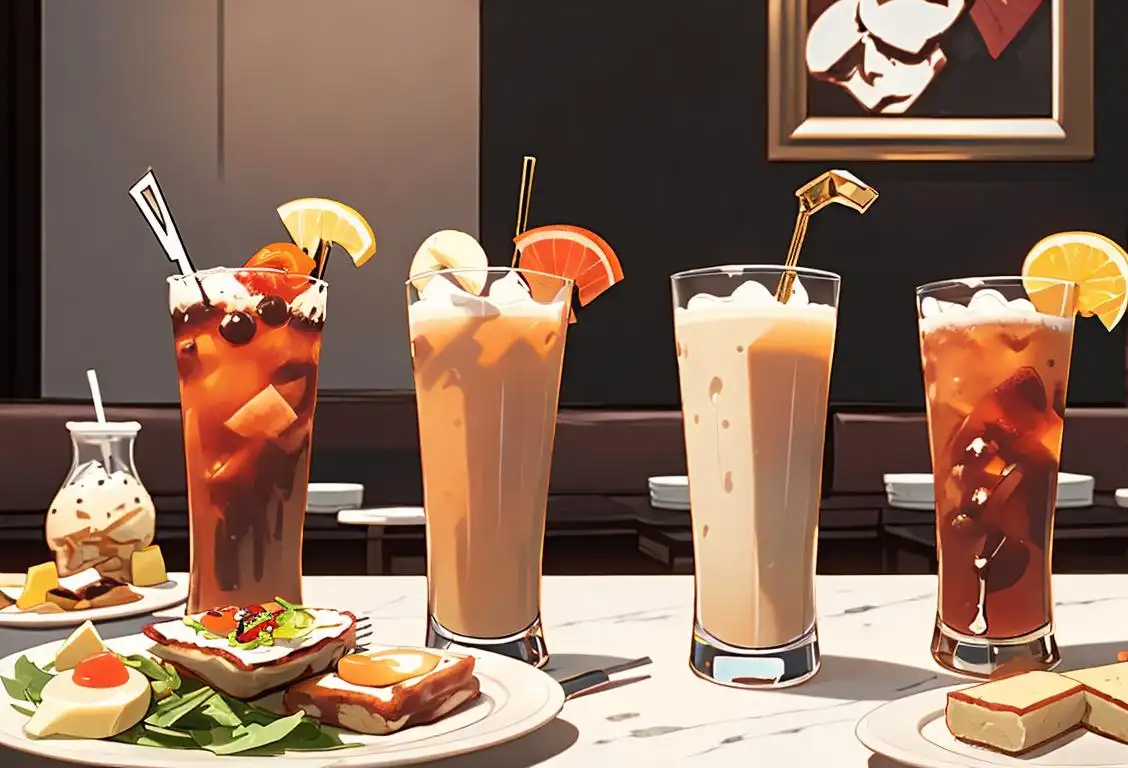 A group of friends clinking glasses filled with Caesars, with a trendy brunch spot in the background, diverse fashion styles..