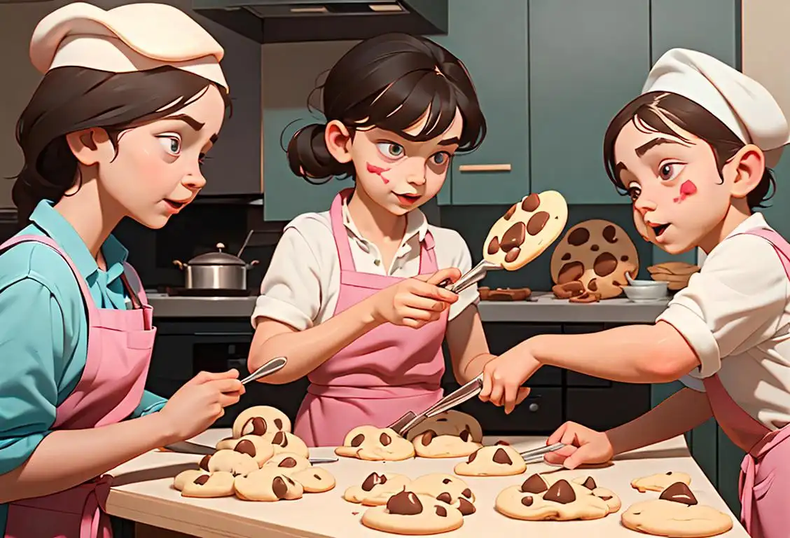 Joy-filled children baking cookies in a cozy kitchen, wearing colorful aprons and chef hats, surrounded by delicious cookie dough and baking utensils..