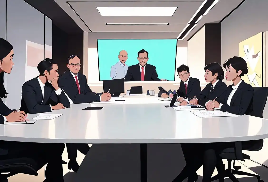 An executive of a successful tech company confidently leading a team meeting in a modern, sleek office setting. The team members are wearing stylish business attire, showcasing diversity and collaboration..