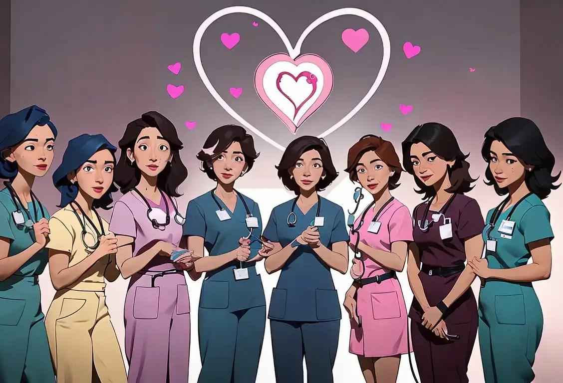 A diverse group of healthcare professionals in colorful scrubs and stethoscopes, standing together with a heart symbol, symbolizing unity and appreciation for National Abortion Provider Appreciation Day. Scene: Modern hospital setting..