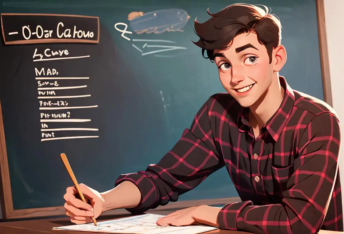 Cheerful young man making plans on a chalkboard, wearing a plaid shirt, cozy coffee shop setting..