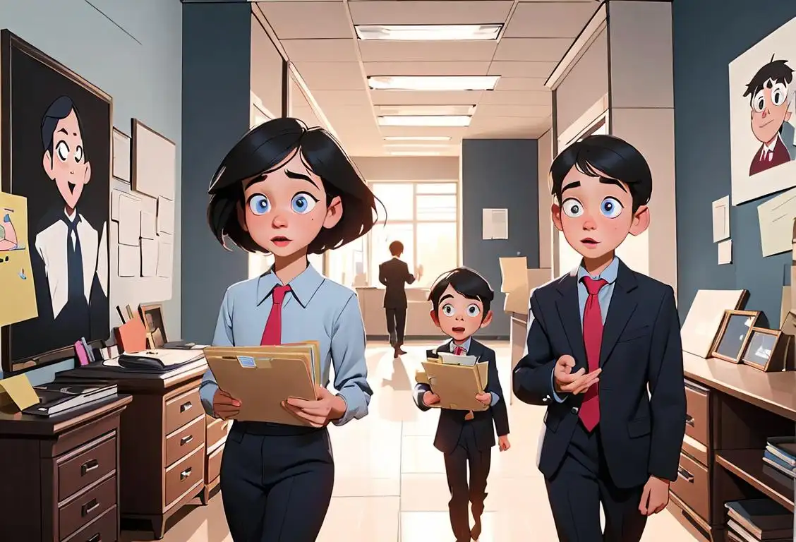 Bright-eyed children, dressed for success, exploring a bustling office, as parents guide them through the wonders of their workday..