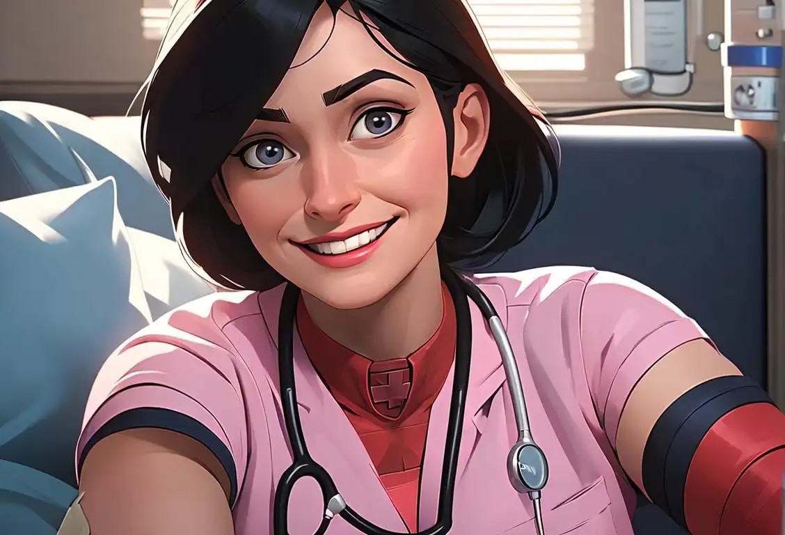 Certified nurse in superhero scrubs, with a stethoscope, saving lives with a smile in a bustling hospital ward..
