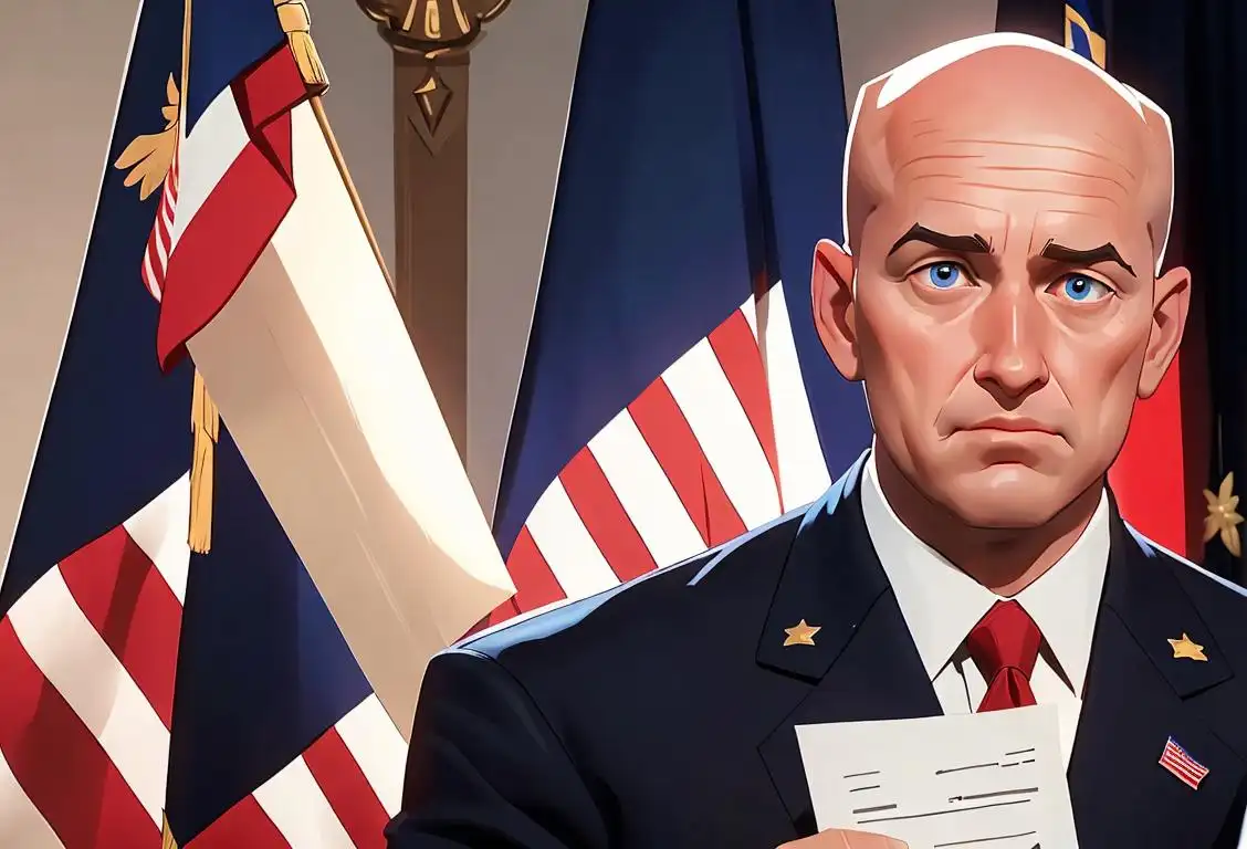 A confident person in a suit, with an American flag background, holding papers, illustrating the importance of National Security Advisers Day..