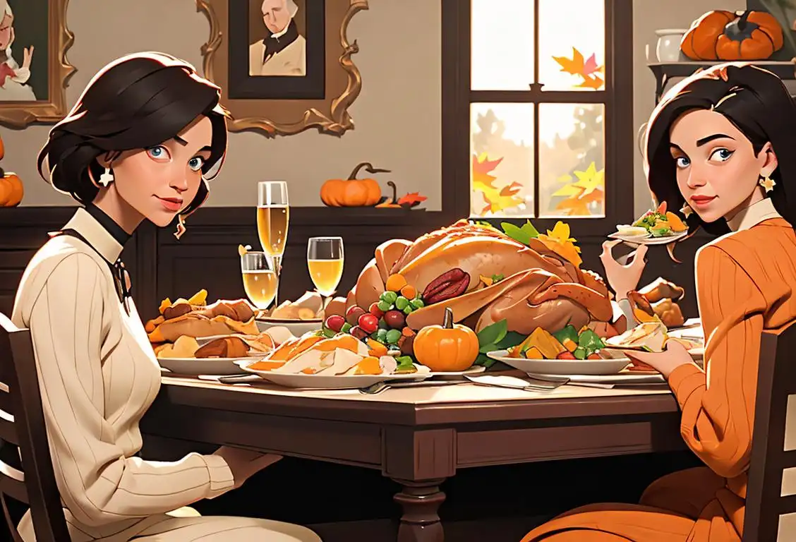 A diverse group of people gathered around a beautifully decorated table, enjoying a delicious Thanksgiving feast, adorned in fall fashion, in a cozy home setting..