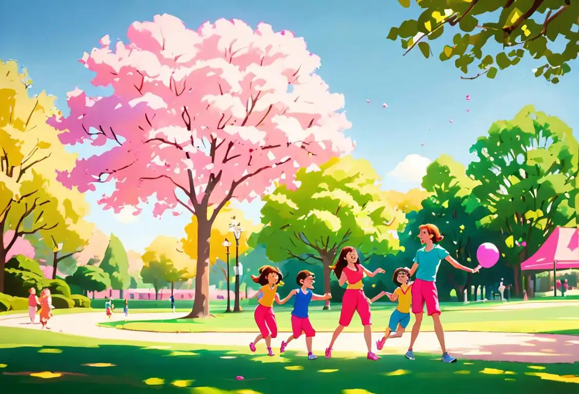 Happy family playing biffy sports in a sunny park, wearing colorful activewear, surrounded by nature and laughter..