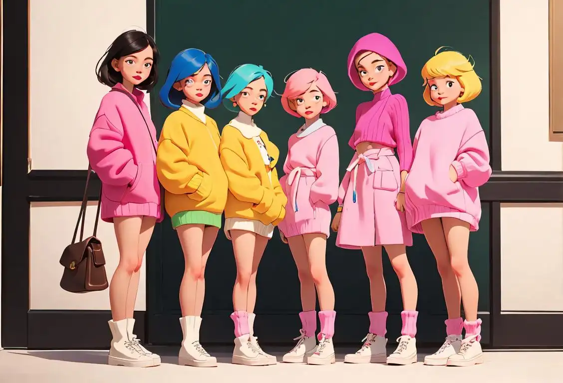 A group of stylish, short girls wearing cute outfits and standing in a cozy, close-knit environment surrounded by colorful fashion accessories..