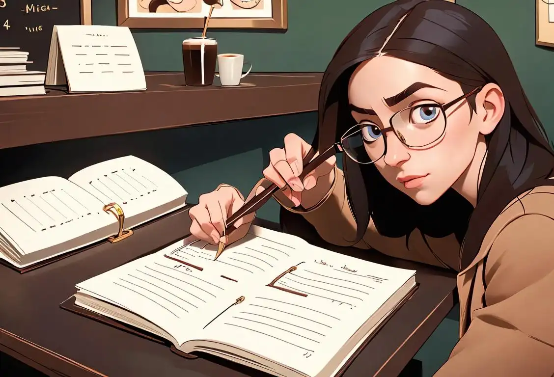 Image prompt for National Virgo Day: A person holding a neatly organized planner, wearing glasses, in a cozy coffee shop..