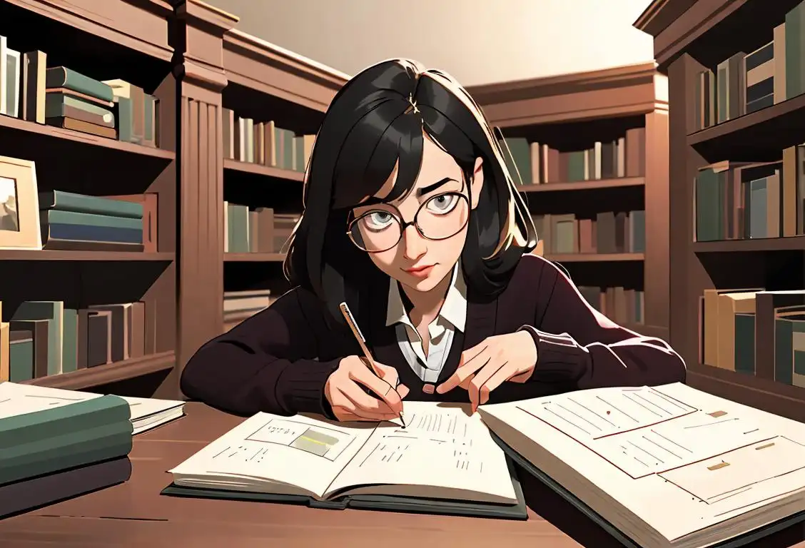 A meticulous librarian organizes data with precision, surrounded by stacks of neatly categorized files, wearing glasses and a cardigan, in a cozy library setting..