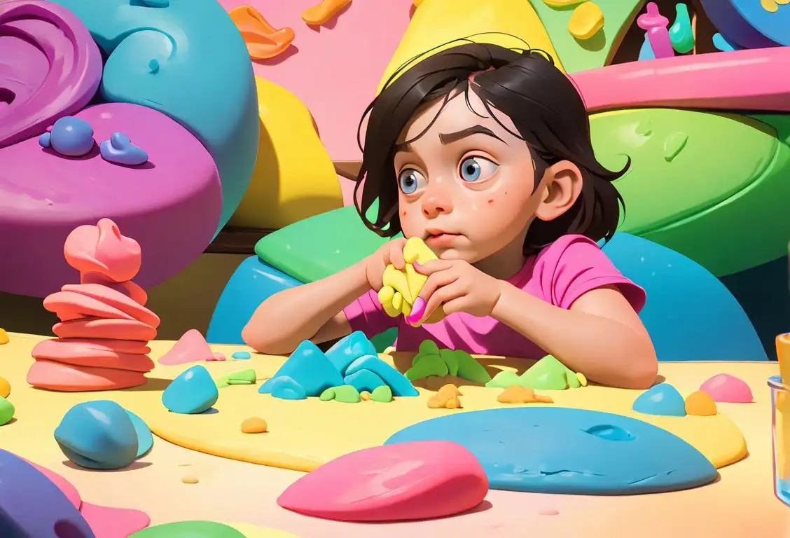 A child sitting at a colorful table, molding and shaping vibrant play dough creations, surrounded by a playful and imaginative environment..