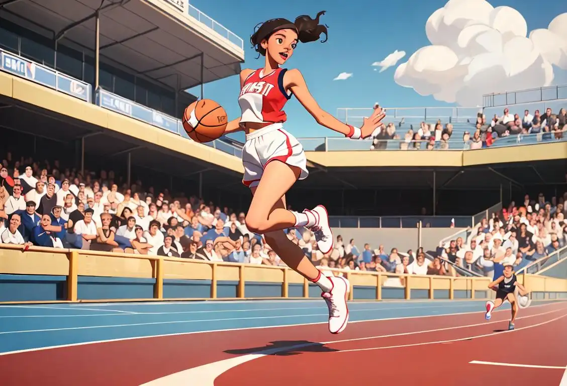 A person dressed in sportswear, holding a basketball while running on a track, surrounded by cheering fans..