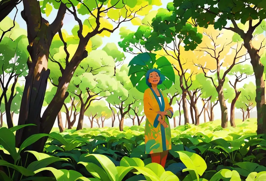 Colorful image of people of diverse backgrounds and ages, wearing nature-inspired clothing, surrounded by lush greenery, capturing the joy and unity of National Geographic's Earth Day celebration..