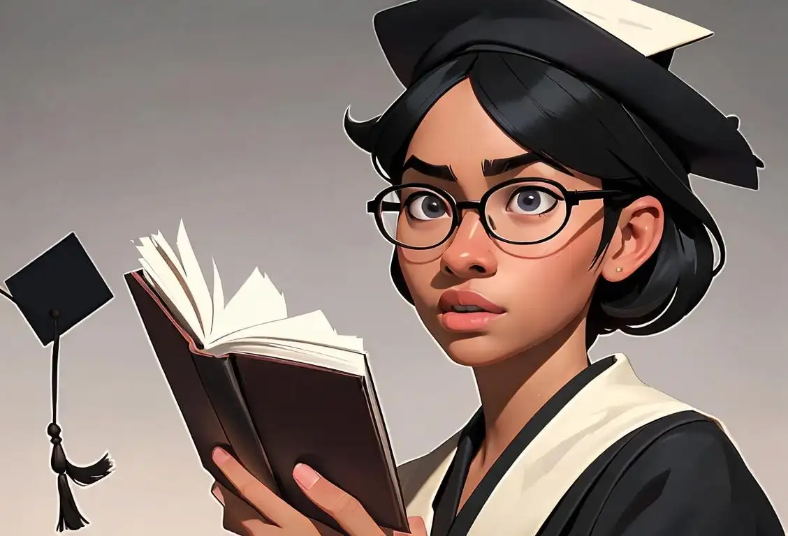 Young person holding a book, wearing glasses and a graduation cap, with a background of a diverse group of people from different cultures and backgrounds..