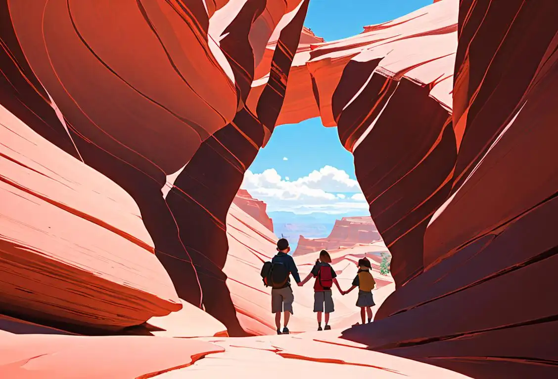 Happy families hiking through red rock canyons, enjoying scenic views and wearing outdoor gear, capturing unforgettable memories in Utah's national parks..