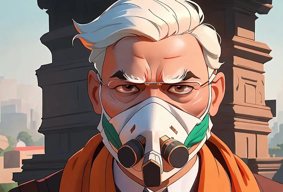 Close-up of a person taking a deep breath, wearing a mask, technological cityscape in the background..