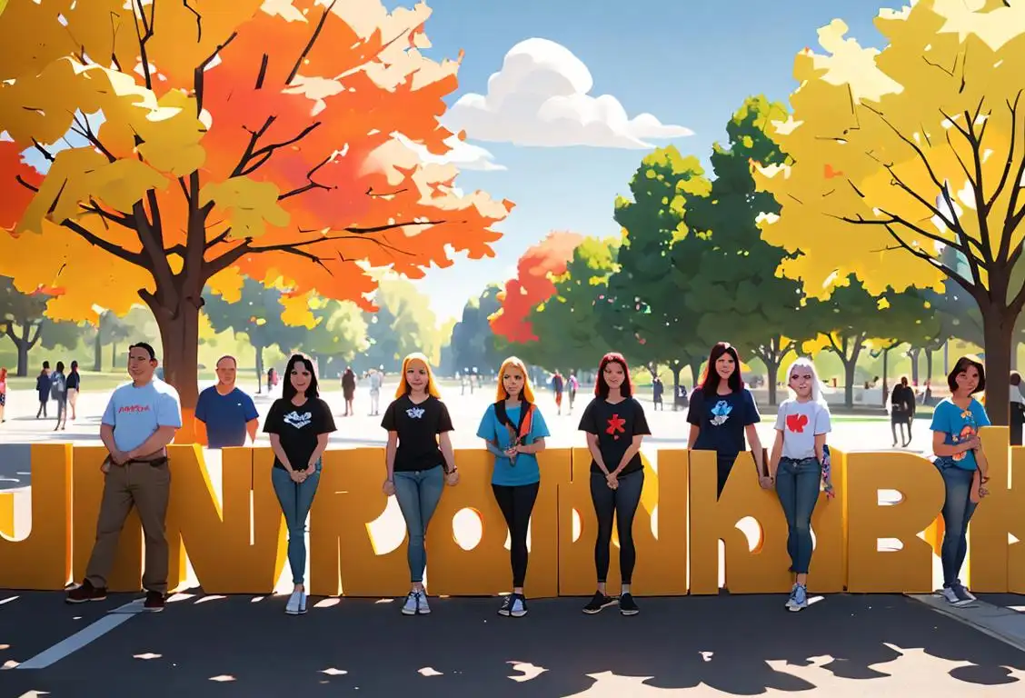 Group of diverse people holding hands and forming a human chain, dressed in casual clothing, park setting, representing unity and support for National Suicide Prevention Week..