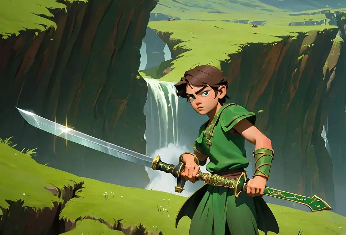 Young hero dressed in green, holding a sword and shield, exploring a fantastical landscape with sprawling dungeons and iconic characters..