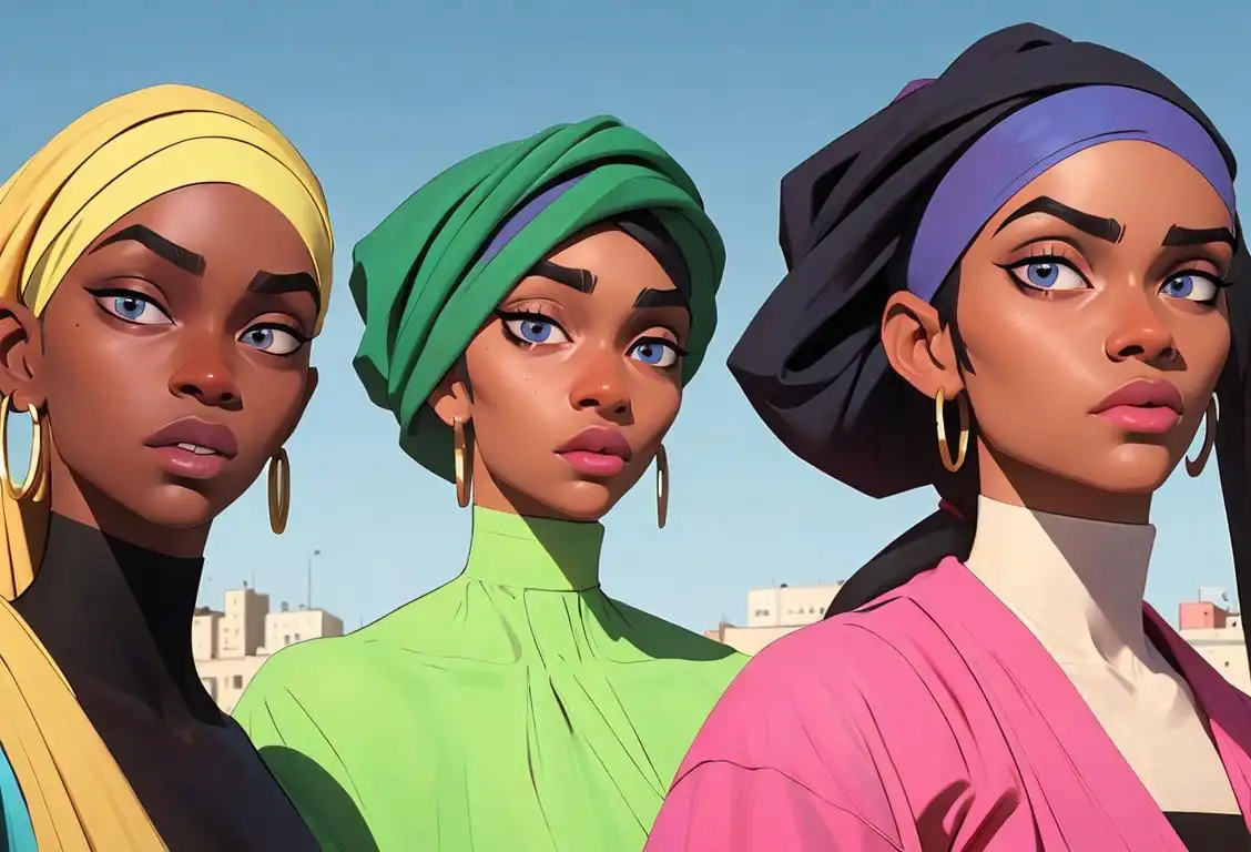 A diverse group of people wearing durags, showcasing various hairstyles, against a vibrant urban backdrop..