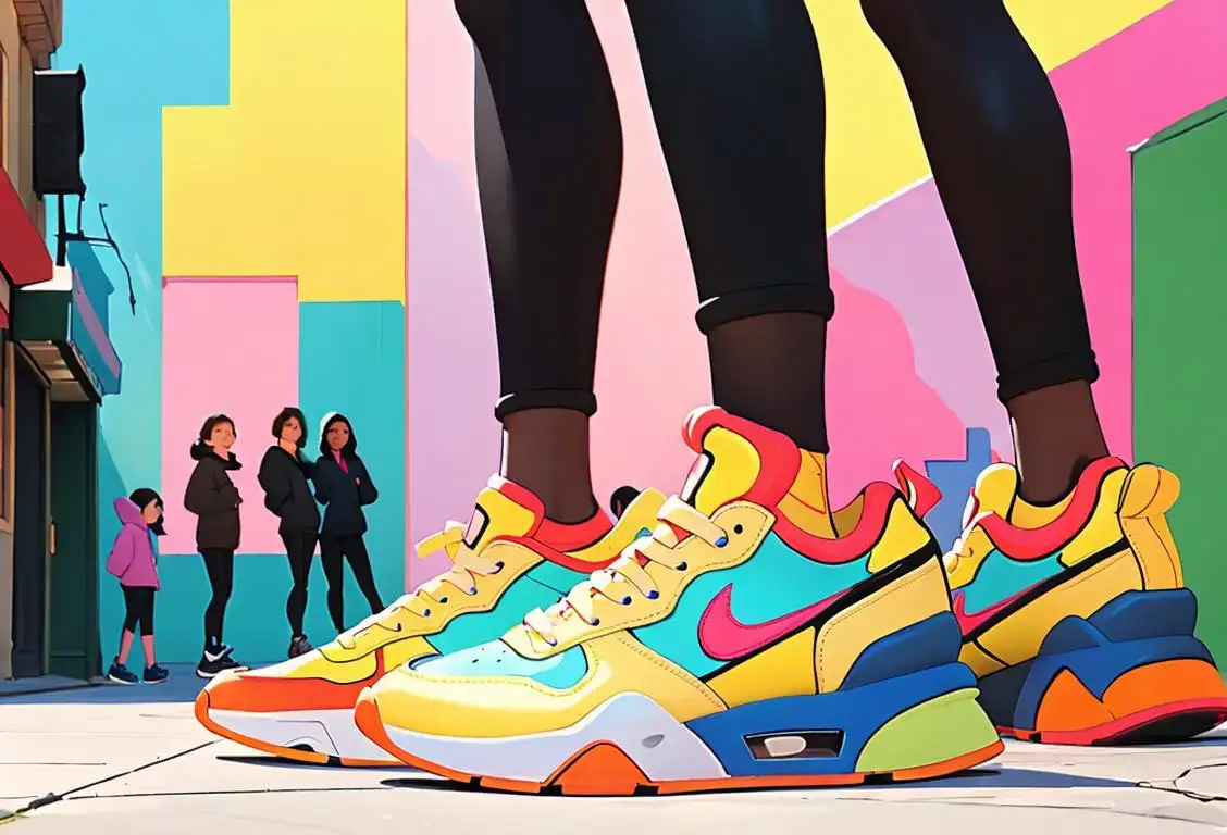 A diverse group of people wearing colorful sneakers, showcasing their unique styles and personalities, in a vibrant urban street setting..