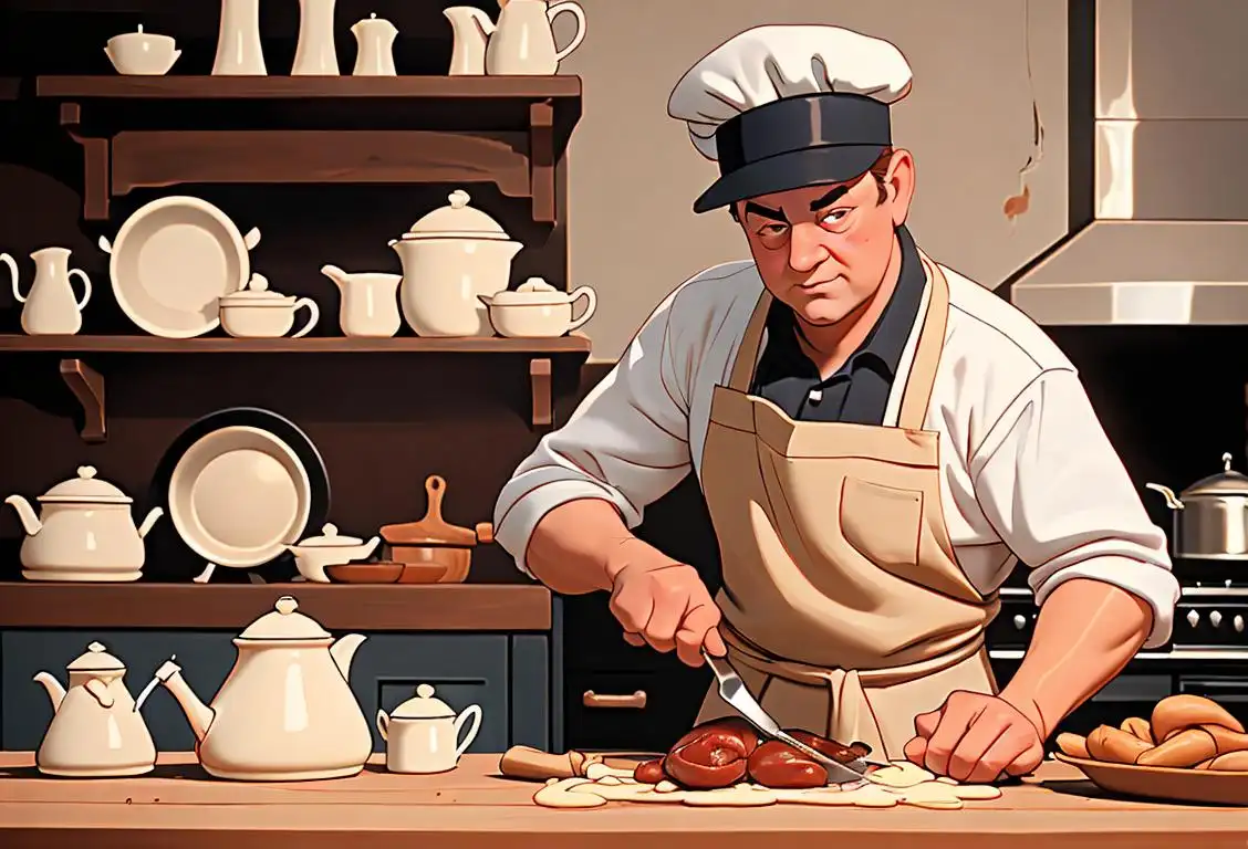 Chef preparing coq au vin in a rustic French kitchen, wearing a classic chef's hat and apron, surrounded by vintage cookware..