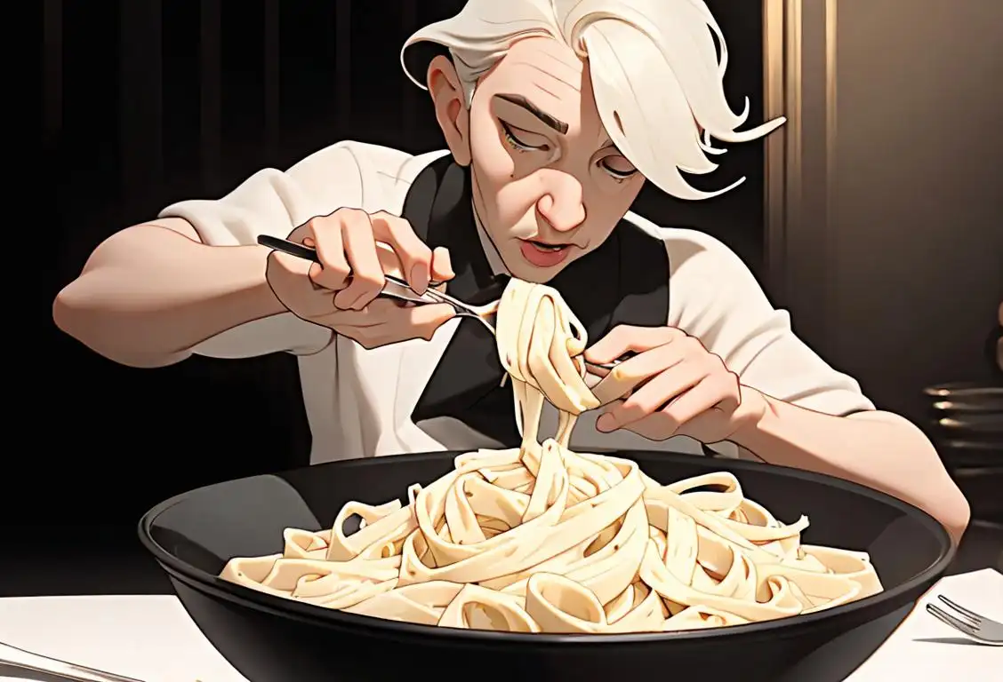 A person twirling their fork around a bowl of creamy fettuccine alfredo, enjoying every bite and feeling pure bliss. .