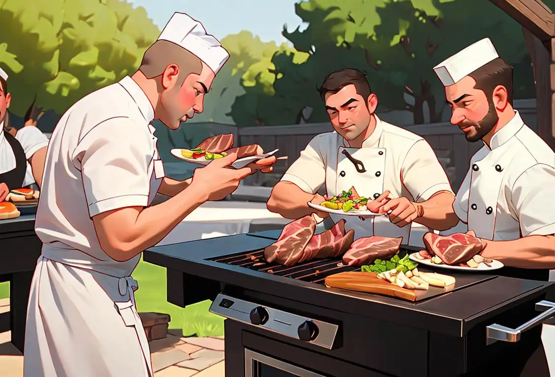 A chef grilling a delicious steak on a barbecue, surrounded by friends enjoying a wholesome outdoor gathering..
