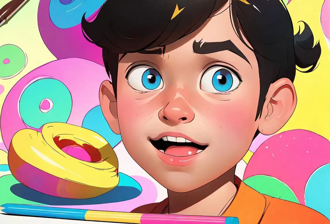 Sweet and joyful: A person of any age drawing Jake, surrounded by art supplies and a colorful backdrop..