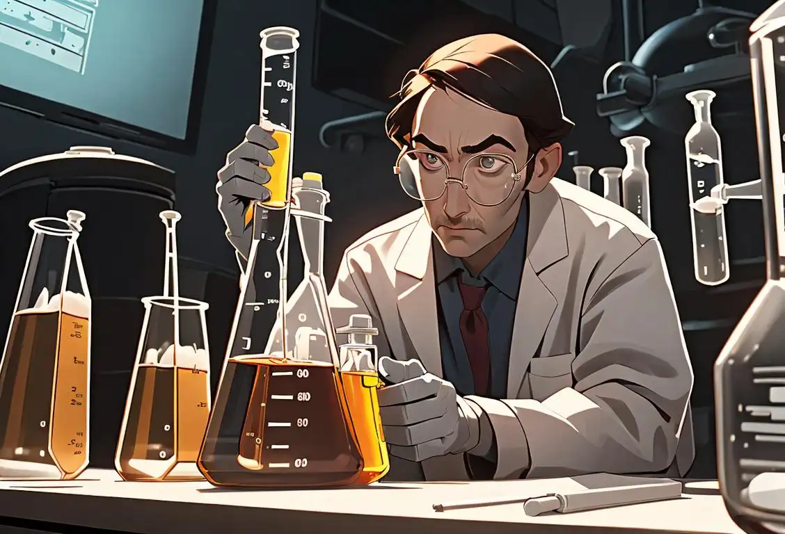A person extracting something mysterious, wearing a lab coat, futuristic laboratory setting, with beakers and test tubes in the background..