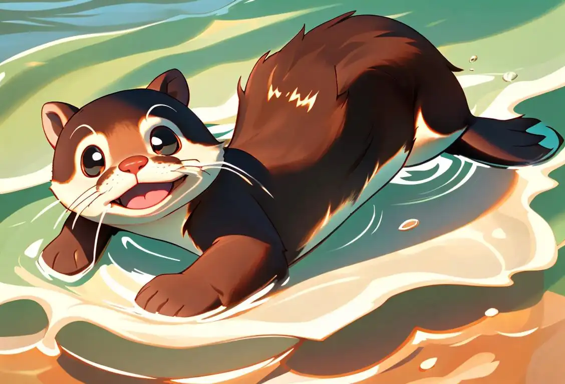 A cute, playful otter with fluffy fur, happily swimming in a sparkling, sunlit waterway..